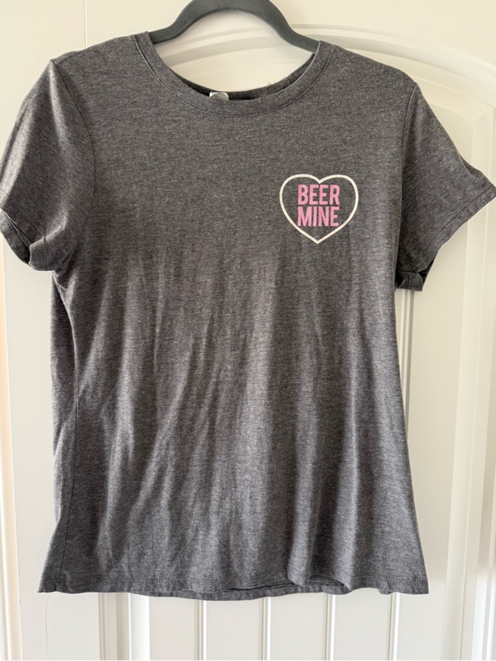 Charcoal Gray Tee with Pink 'Beer Mine' Heart Graphic T